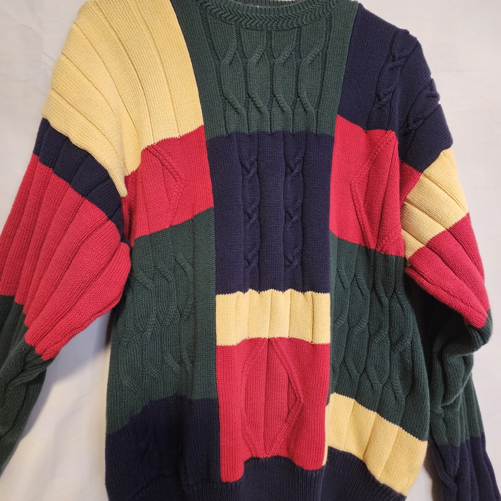 Vintage Nautica Colorblock Cable Knit Sweater Men's Medium - Picture 4 of 4